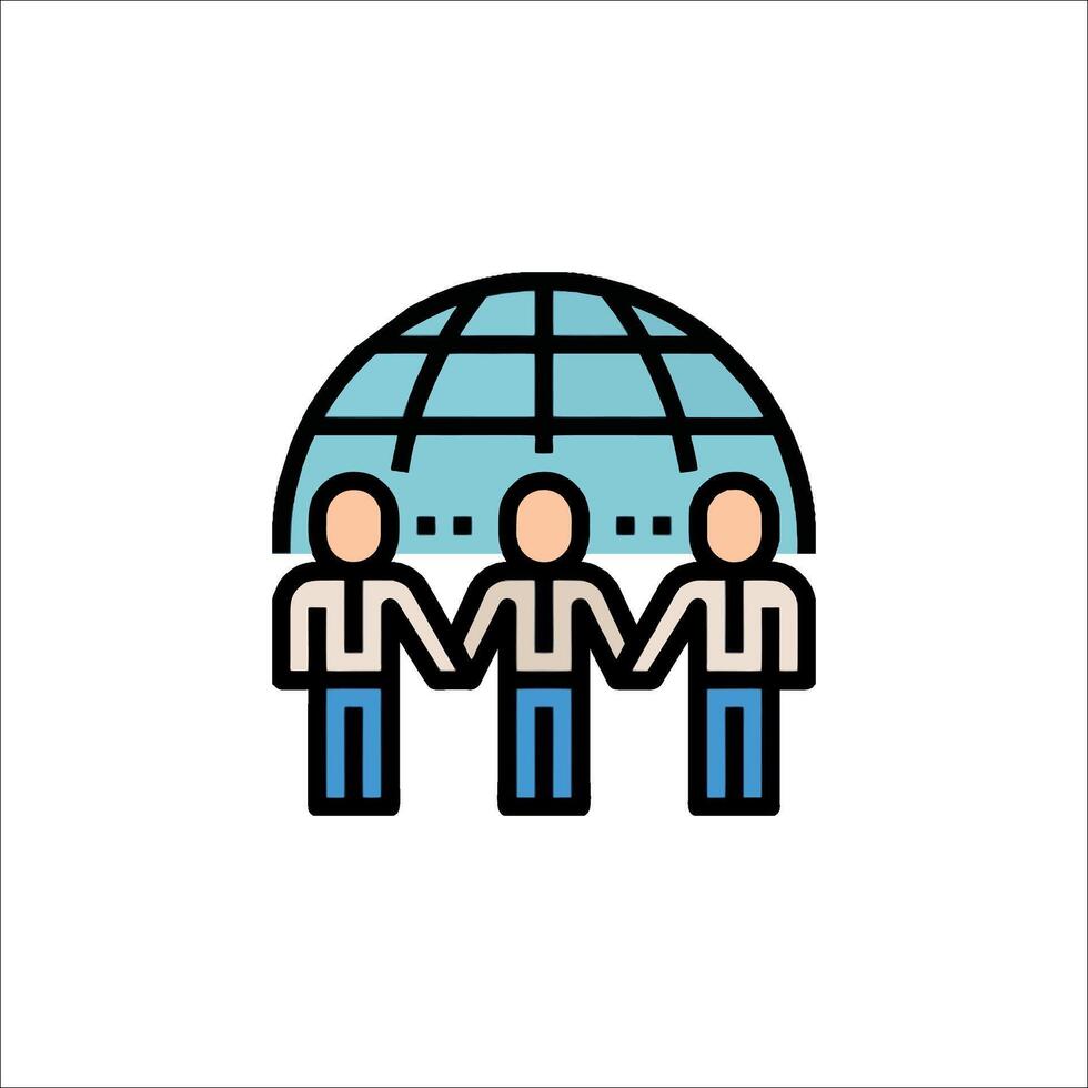 People holding hands around a globe icon vector