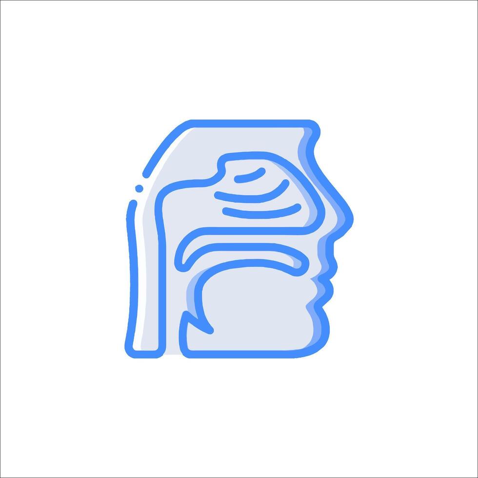 A blue line icon of a man's face vector