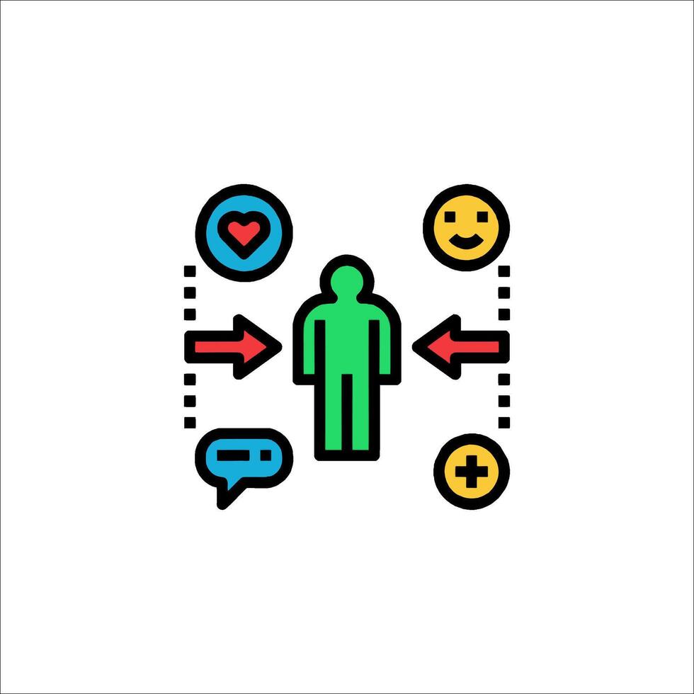 A person with a smiley face and other icons vector