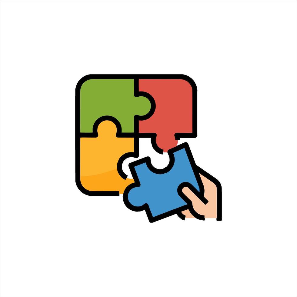 A hand holding a puzzle piece with a piece missing vector