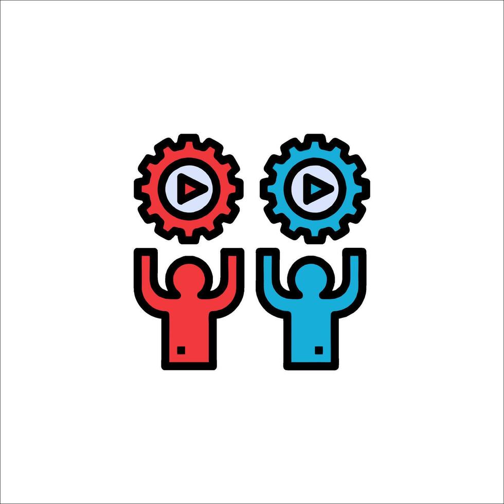 Two people holding up a game icon vector