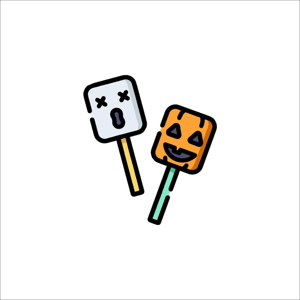 Two lollipops with halloween faces on them vector