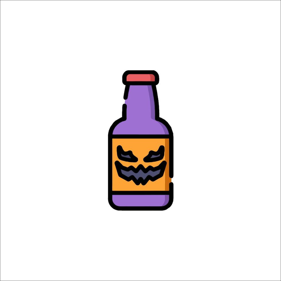 A bottle of beer with a pumpkin face on it vector