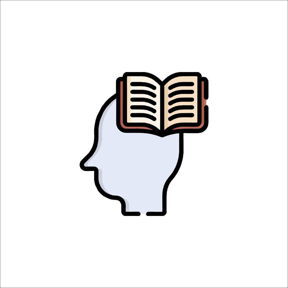 A person's head with an open book on top vector