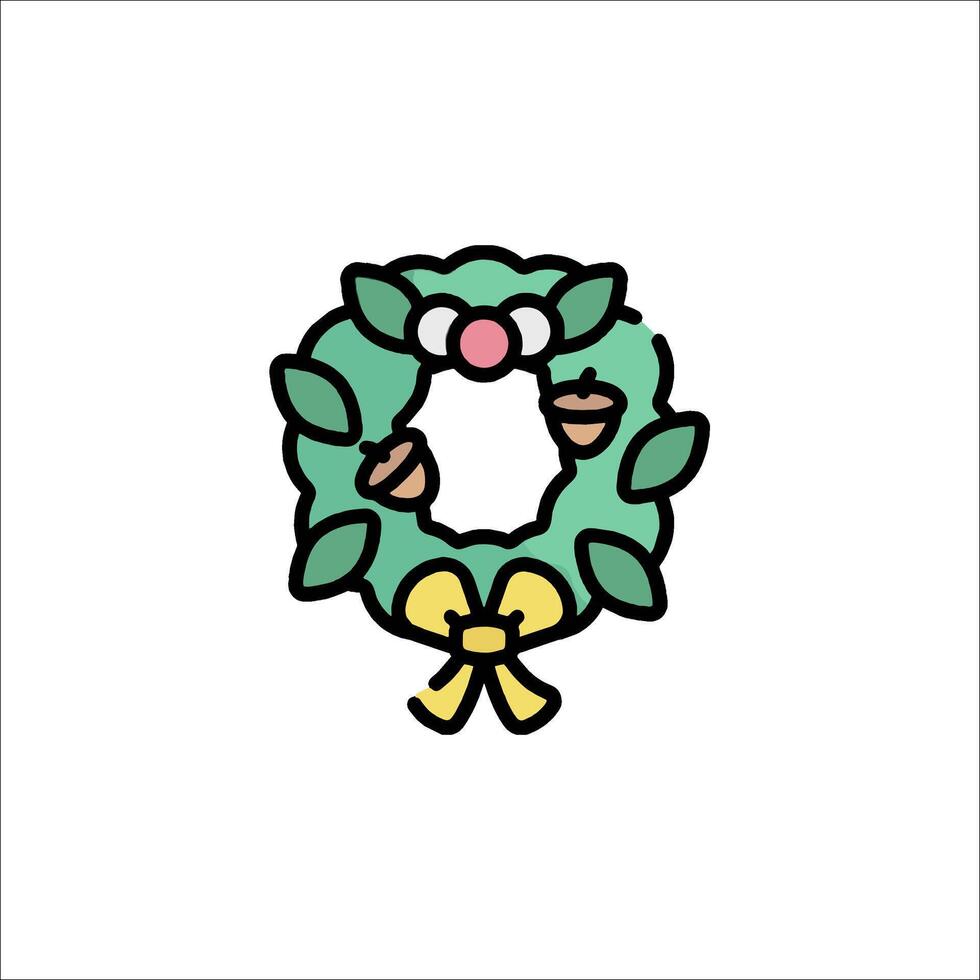 A christmas wreath with leaves and acorns vector