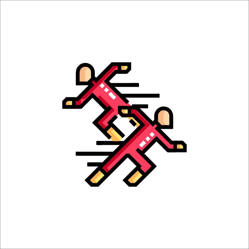 Two people running in red and white vector