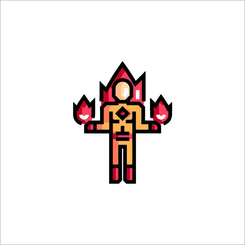 A fireman icon with flames on his hands vector
