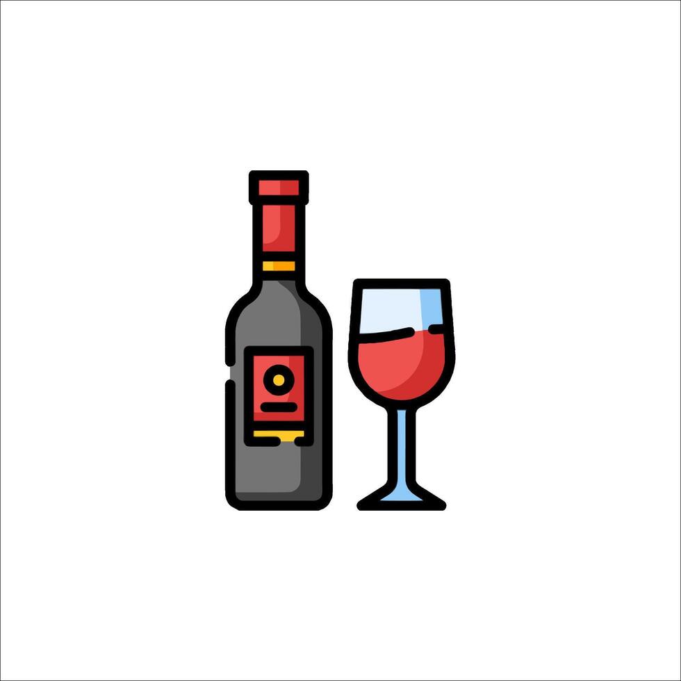 Wine bottle and glass icon illustration vector