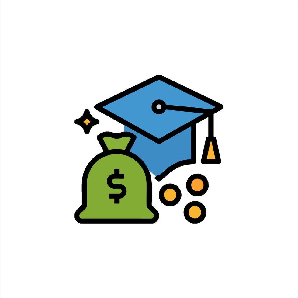 A graduation cap and money bag icon vector