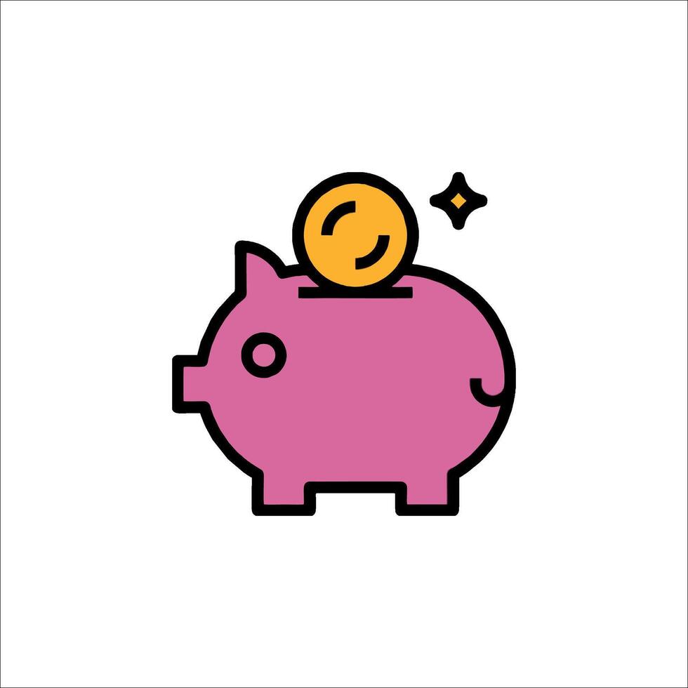 Pink piggy bank icon with gold coin vector