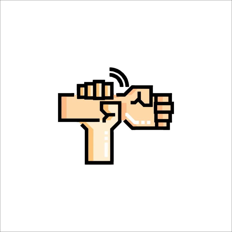 Two hands holding each other in a pixel style vector