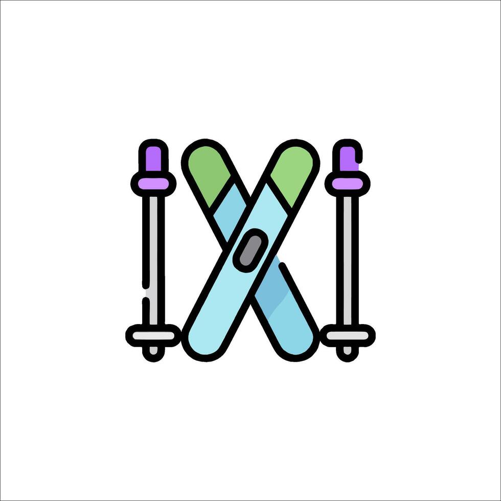 A pair of skis with a cross on top vector