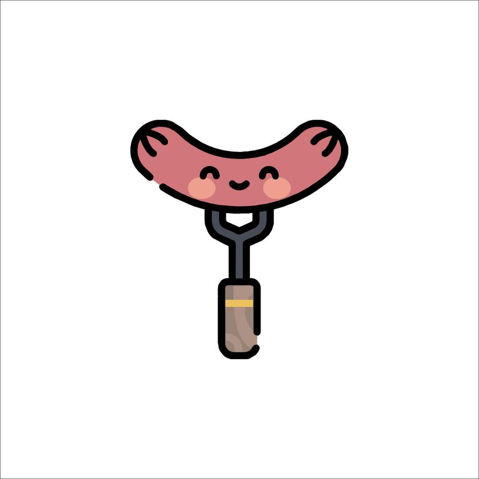 A sausage on a fork with a smiley face vector