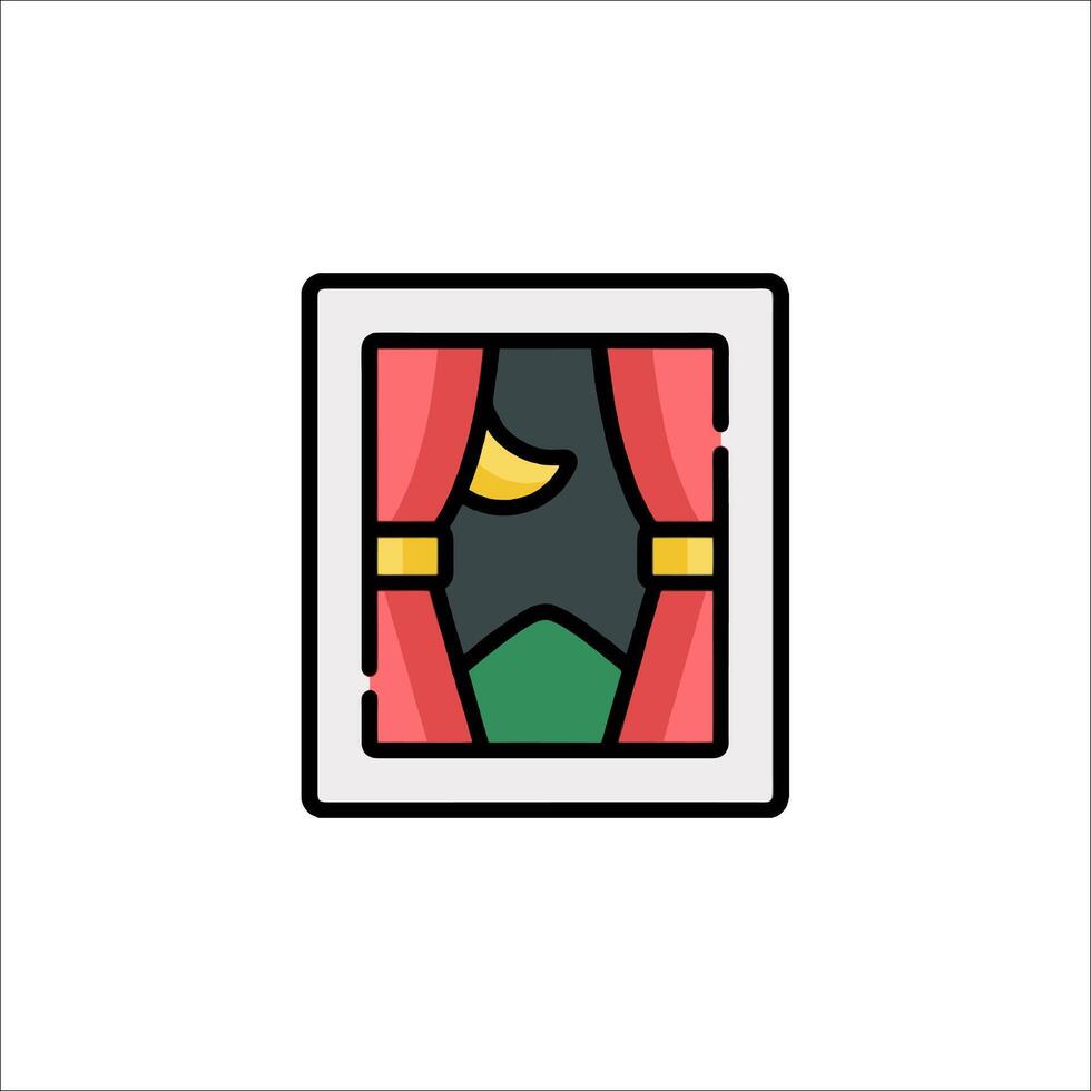 A picture of a window with curtains and a moon vector