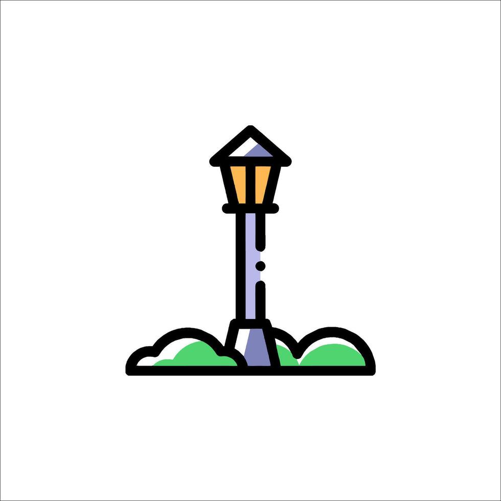 A street light with a green grass and a tree vector