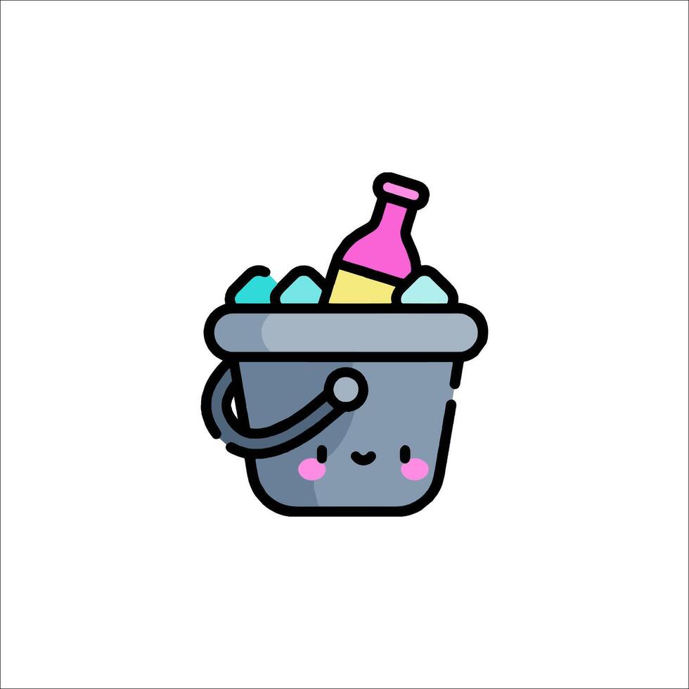 A bucket with ice and a bottle of beer vector