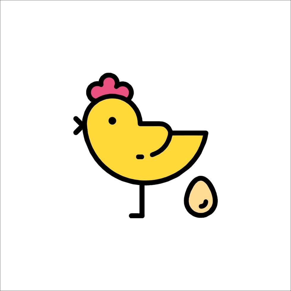 A cartoon chicken with an egg in its beak vector