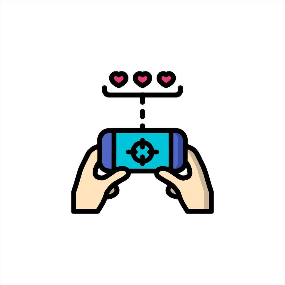 A person holding a smartphone with a game controller vector