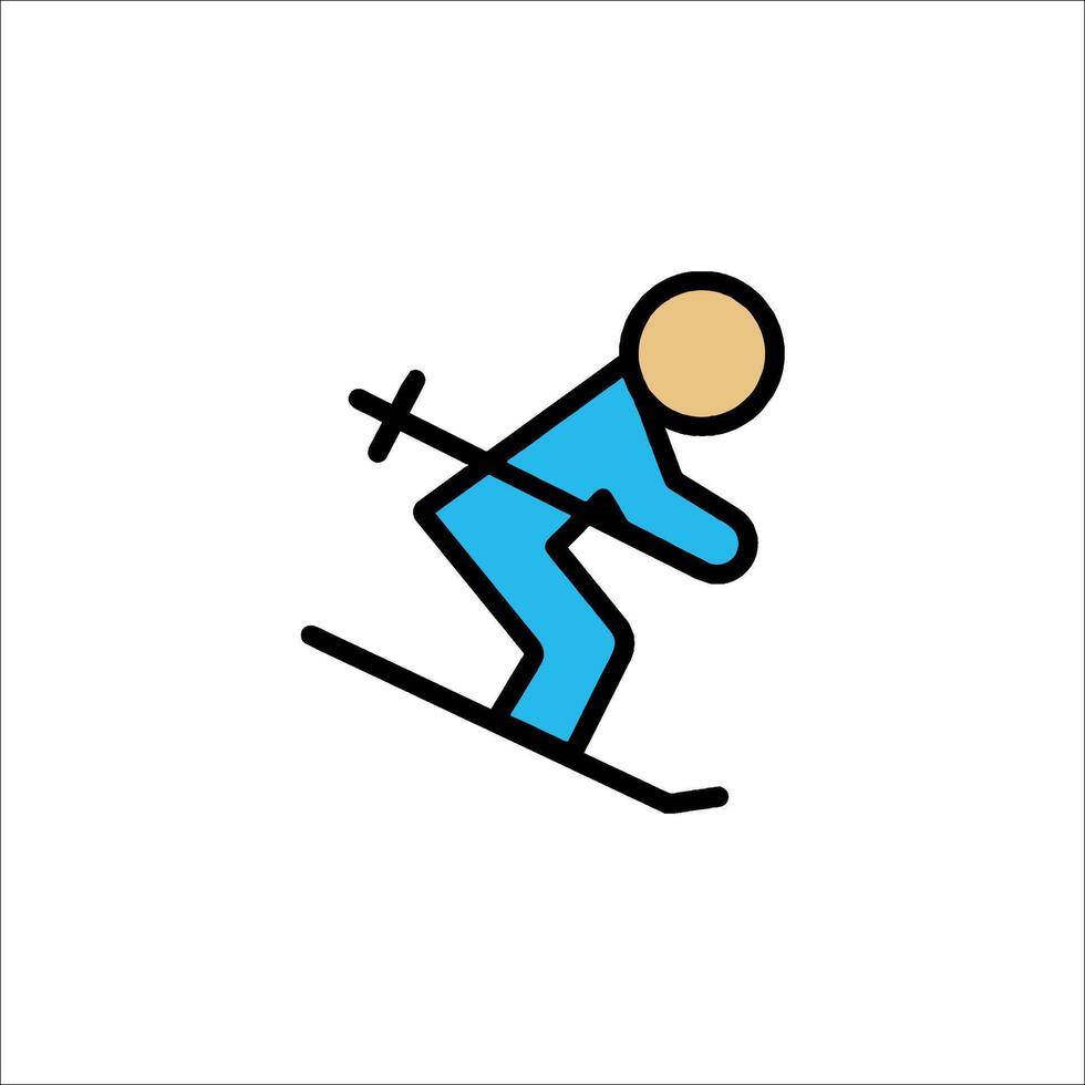 A person skiing down a slope with a pole vector