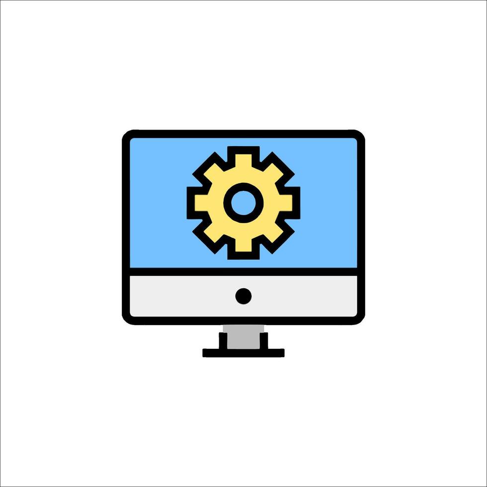 A computer monitor with a gear icon vector