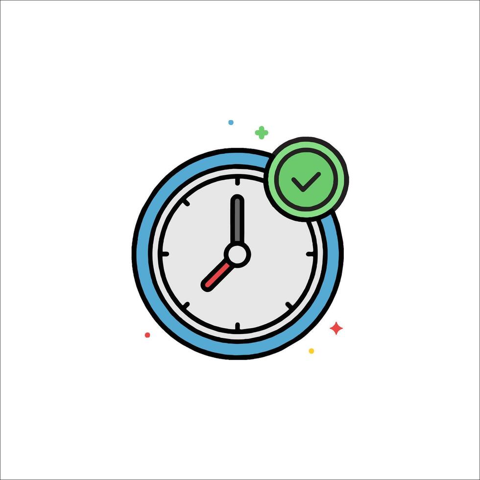 A clock with a tick and a green check mark vector