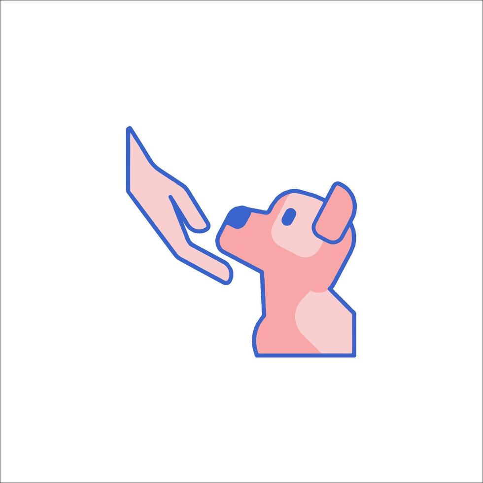 A dog is being fed by a hand vector