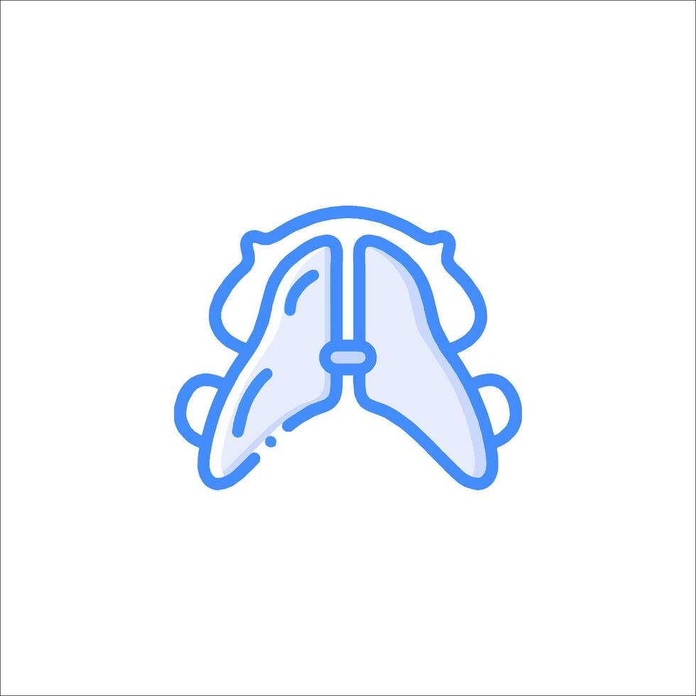 A blue and white line icon of a dog's head vector