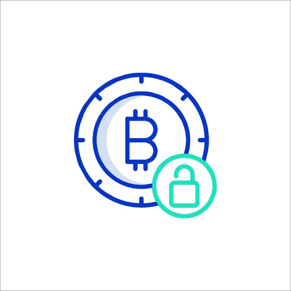 Bitcoin icon with padlock and lock vector