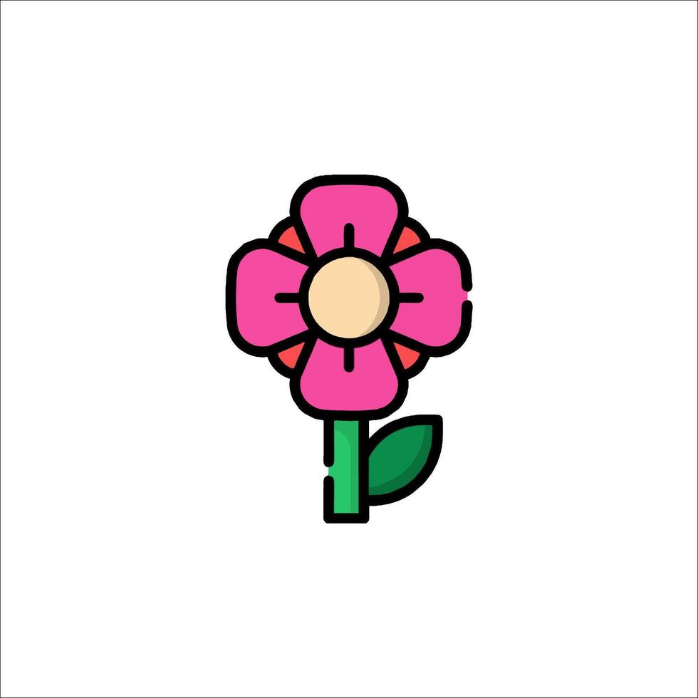 A pink flower with a green stem on a white background vector
