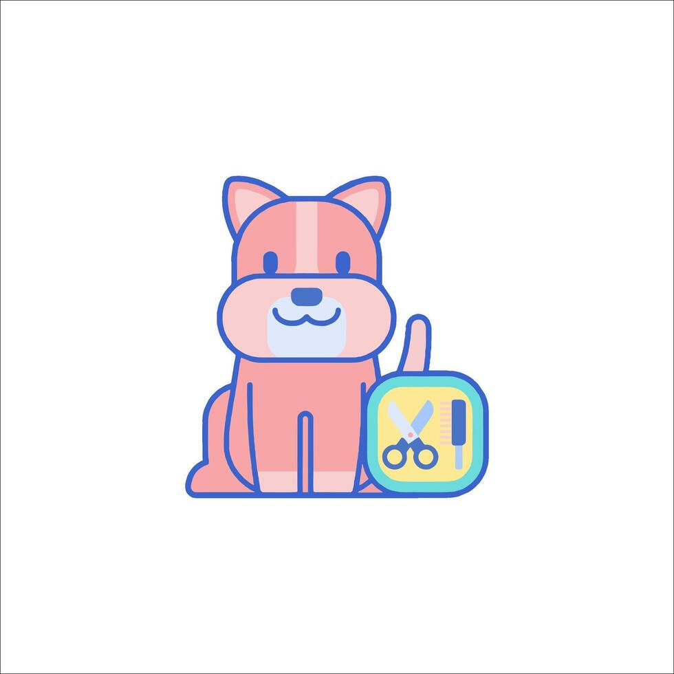 A dog with scissors and a box vector