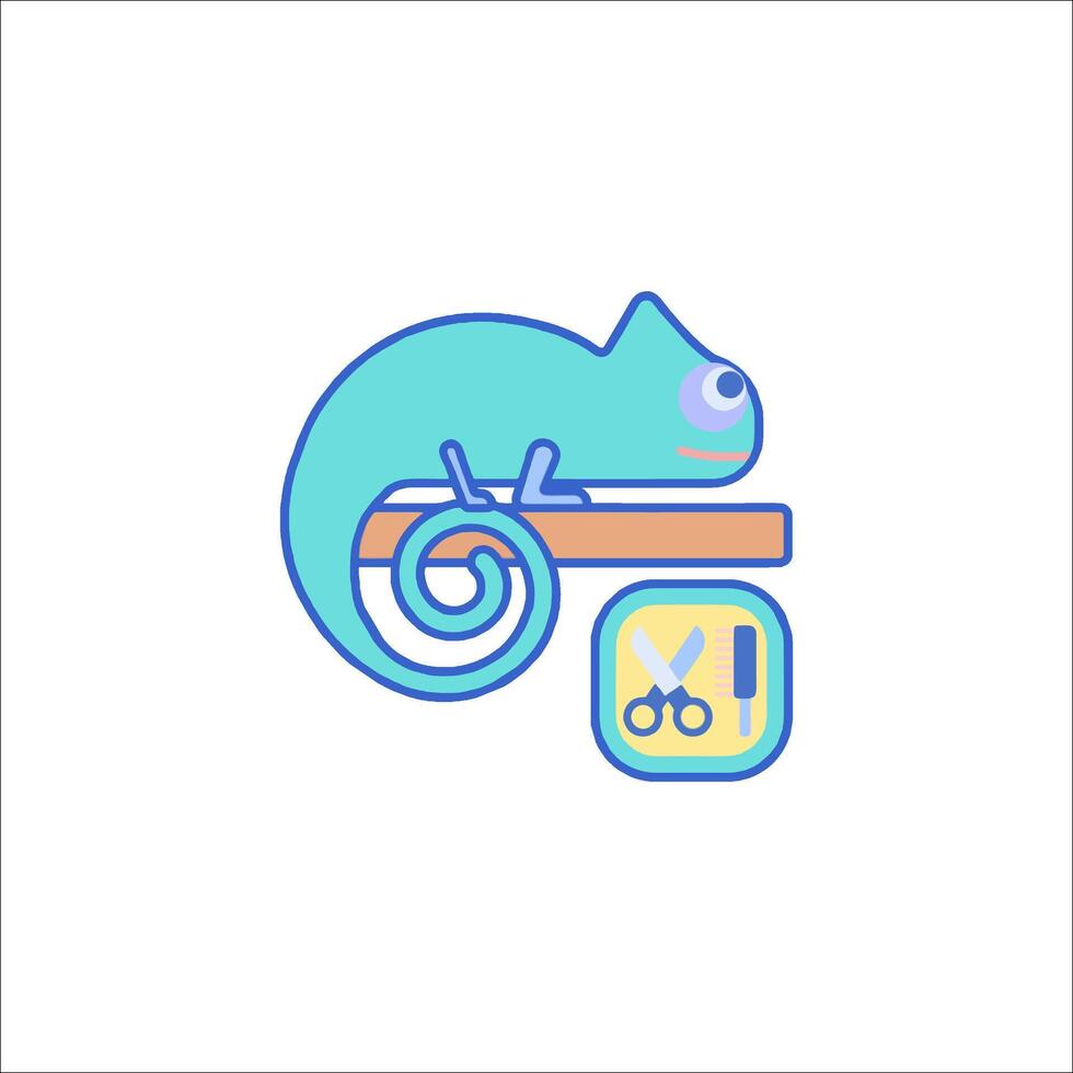 A chameleon sitting on a shelf with scissors vector