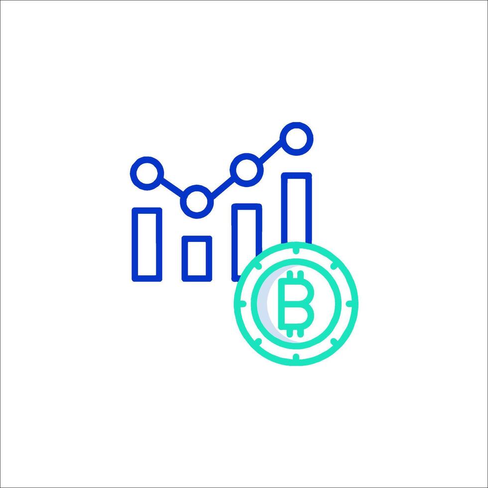 Bitcoin icon with a graph and a coin vector