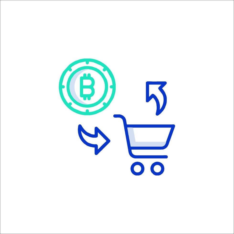 A shopping cart with a bitcoin icon and a bitcoin symbol vector