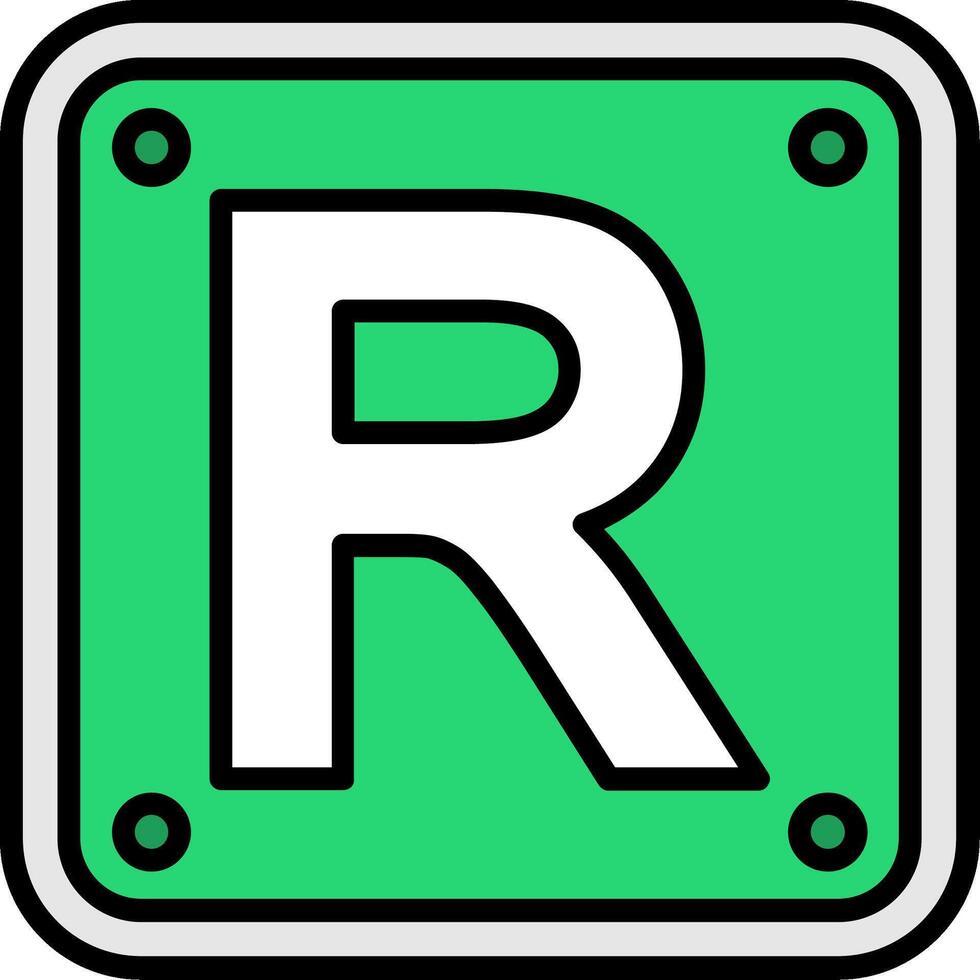 Letter R Line Filled Icon vector