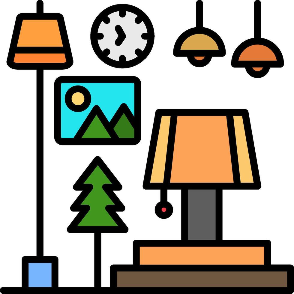 Floor Lamp Line Filled Icon vector
