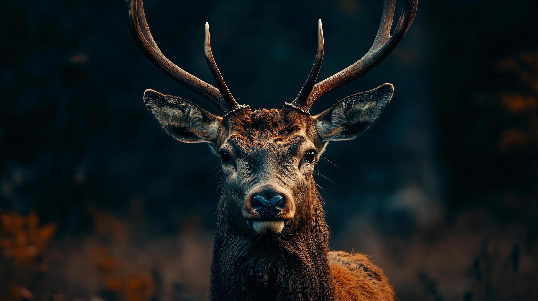 Deer with its head held high and its antlers visible. The image has a mood of strength and power photo