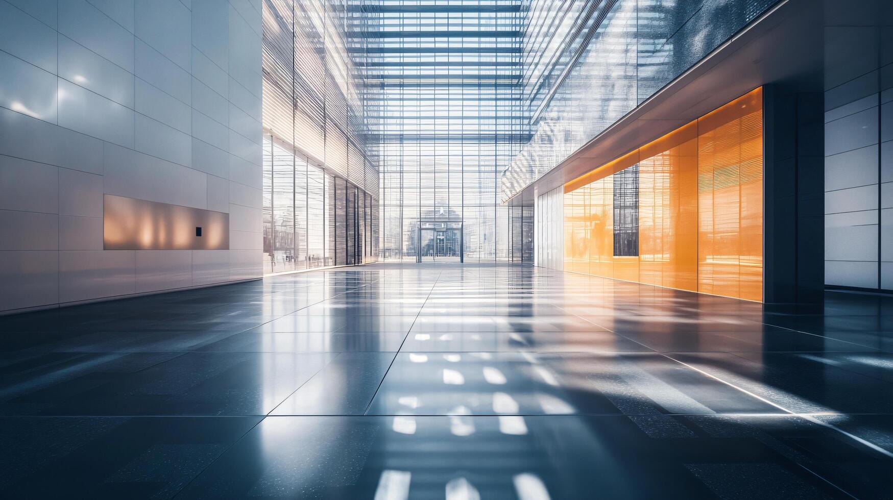 Large, empty room with a white wall and orange wall. The room is empty and has a very clean, modern look photo
