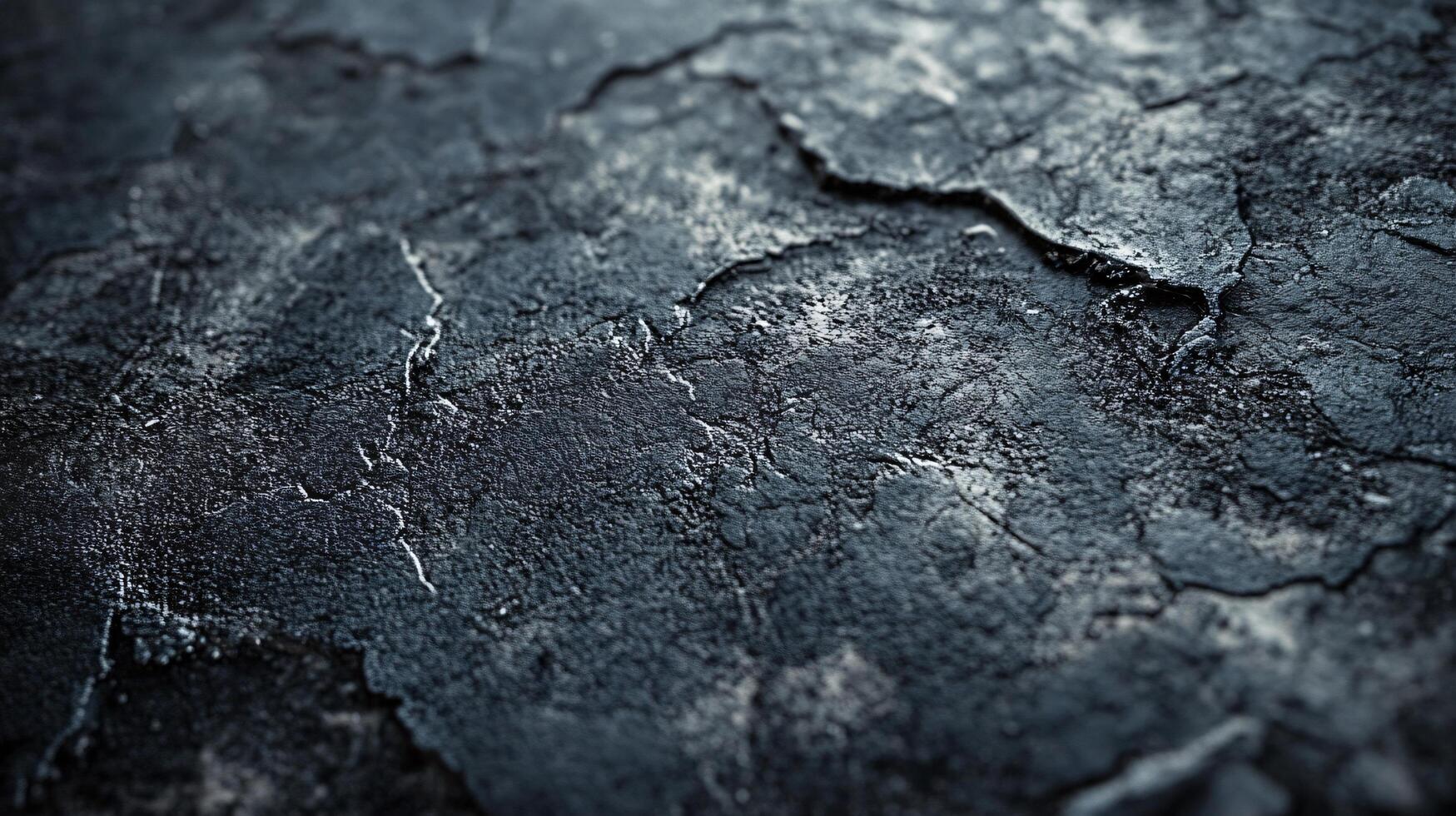 Close up of a cracked and worn surface. The surface is dark and has a rough texture photo