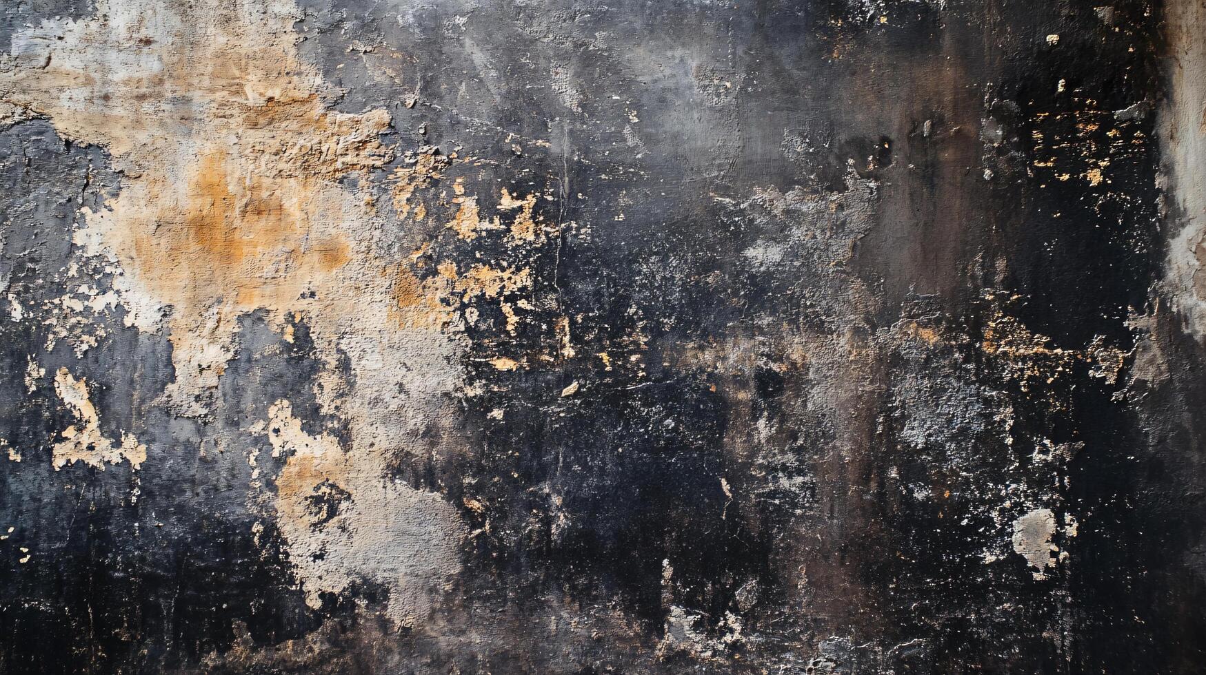 Wall with a lot of cracks and holes. The wall is black and gray. The wall has a lot of texture and he is old photo