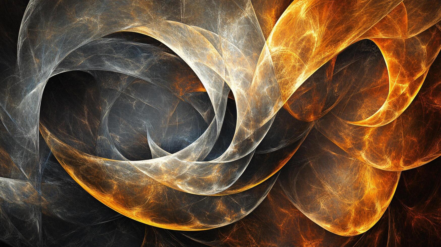 Piece of abstract art with a lot of swirls and curves. The colors are orange and black photo