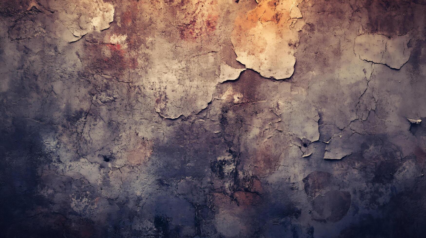 Wall with a lot of cracks and peeling paint. The wall is covered in dirt and debris photo