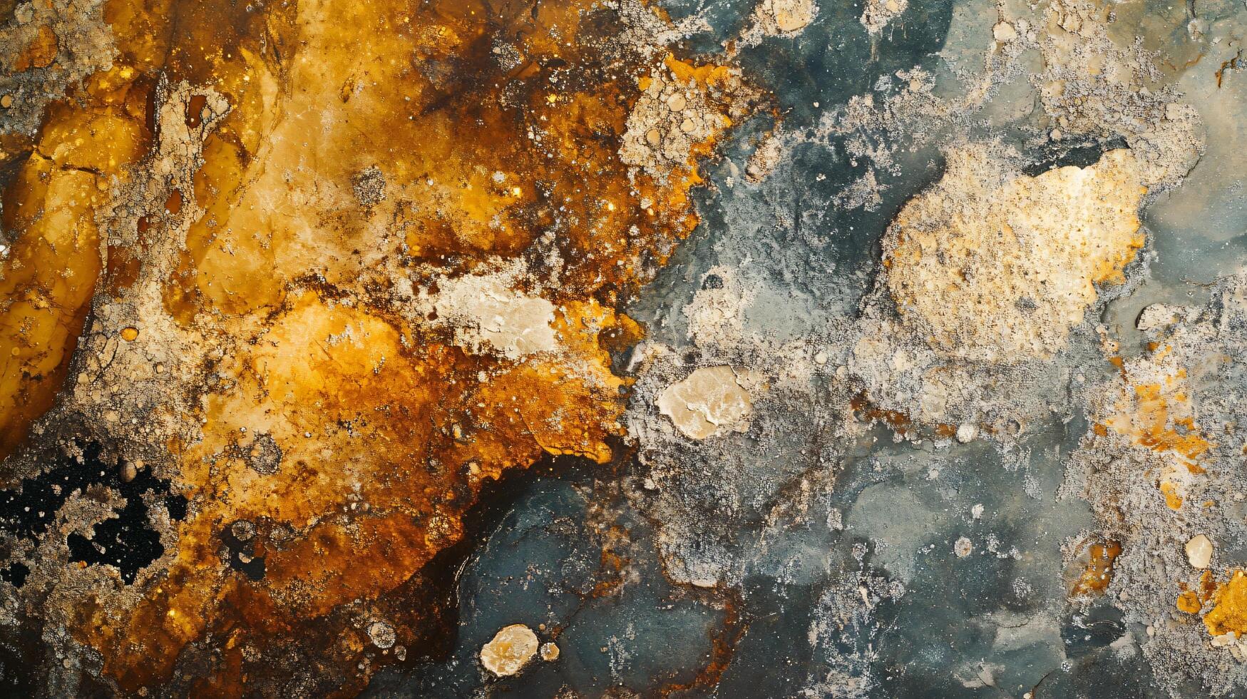Piece of artwork with a lot of texture and a mix of colors. The colors are mostly brown and blue, with some white spots. The texture of the artwork is rough and uneven, giving it a sense of depth photo