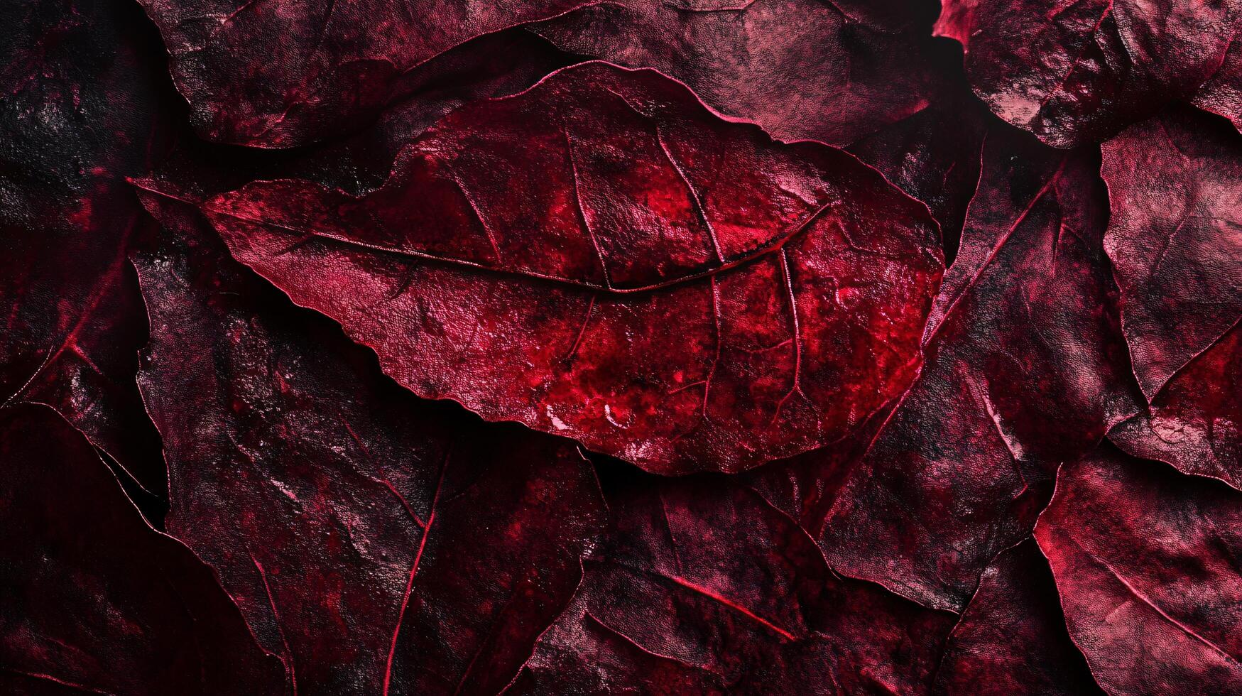 Close-up of a leafy red background with a leafy red foreground. The background is a mix of red and brown colors, creating a warm and inviting atmosphere. The foreground is filled with various leaves photo