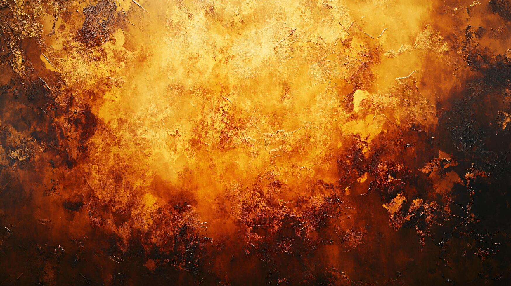 Painting of a fire with a lot of orange and brown colors. The painting has a lot of texture and looks like it's made of sand photo