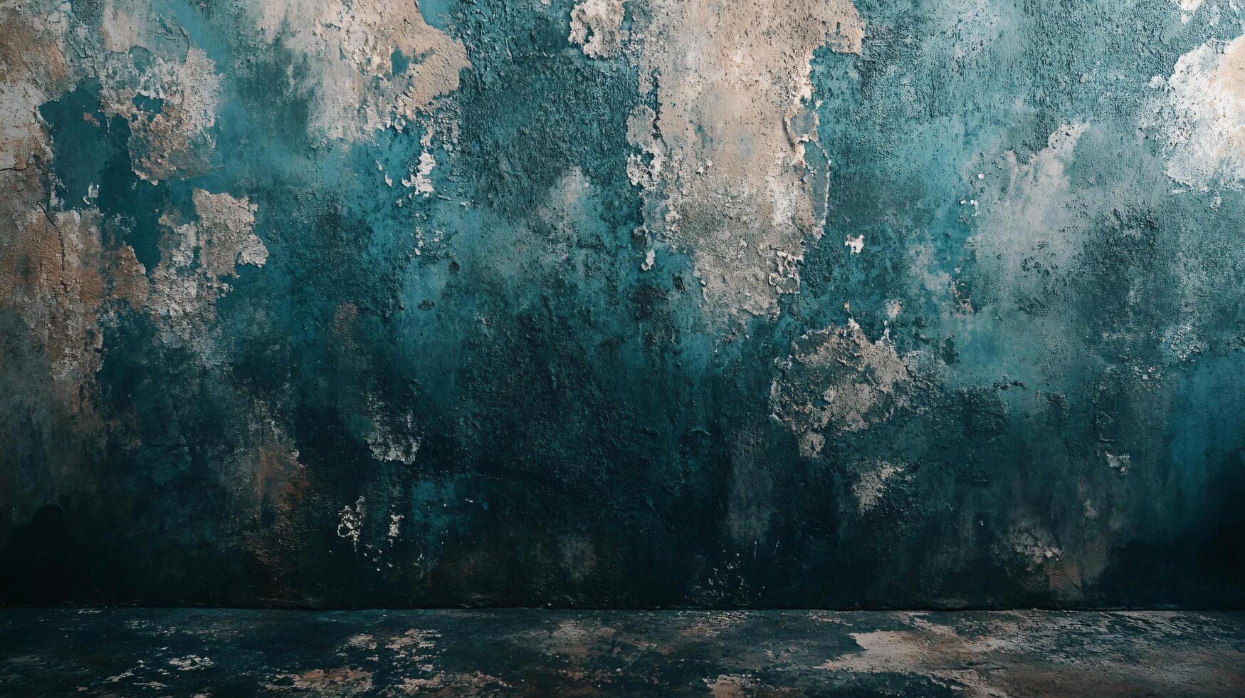 Wall with a blue background and a lot of paint splatters. The wall is empty and has a lot of texture photo