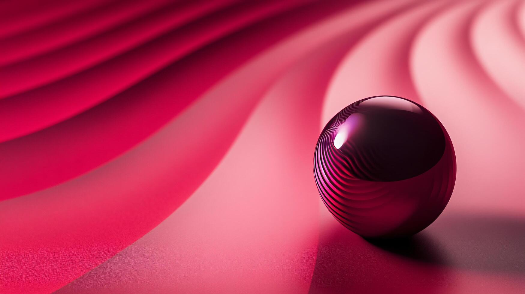 Shiny, red ball sits on a pink surface. The ball is the focal point of the image, and the pink background creates a sense of warmth and intimacy. The shiny surface of the ball reflects the light photo