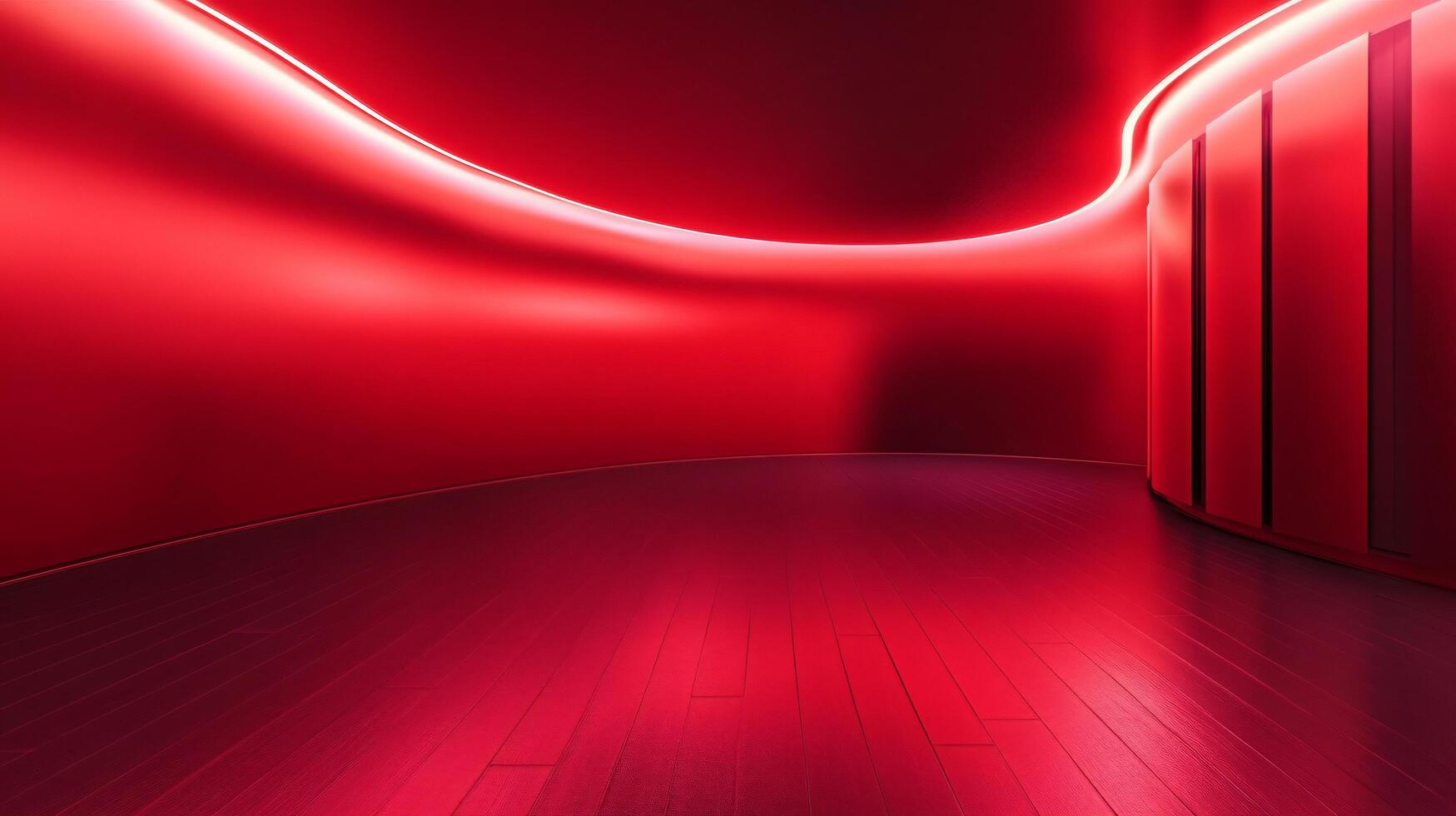 Red room with a red wall and red floor. The room is empty and has a very bright red color photo
