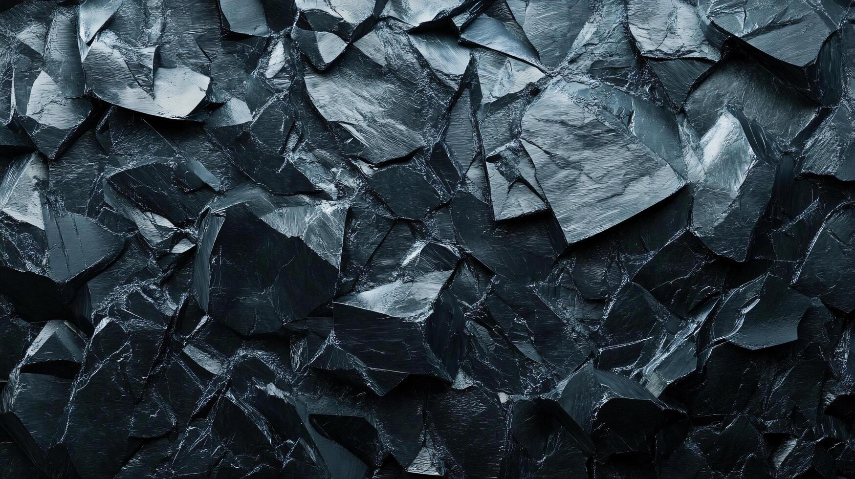 Close up of a black rock with many pieces. The rock is rough and jagged, with a dark color. Concept of ruggedness and strength, as well as a feeling of being in the wilderness or outdoors photo