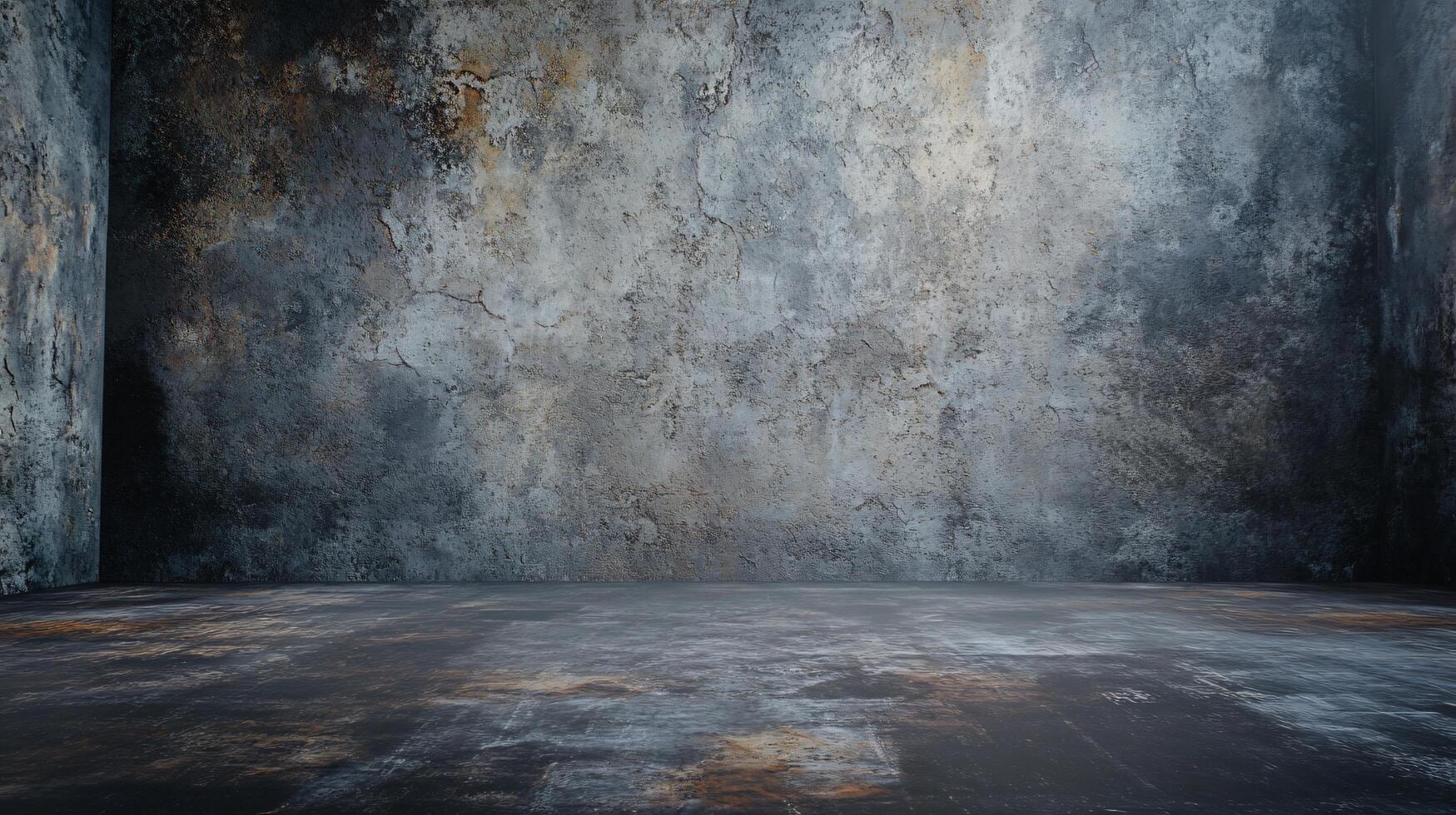 Large, empty room with a wall that is covered in graffiti. The room is bare and has a sense of emptiness photo