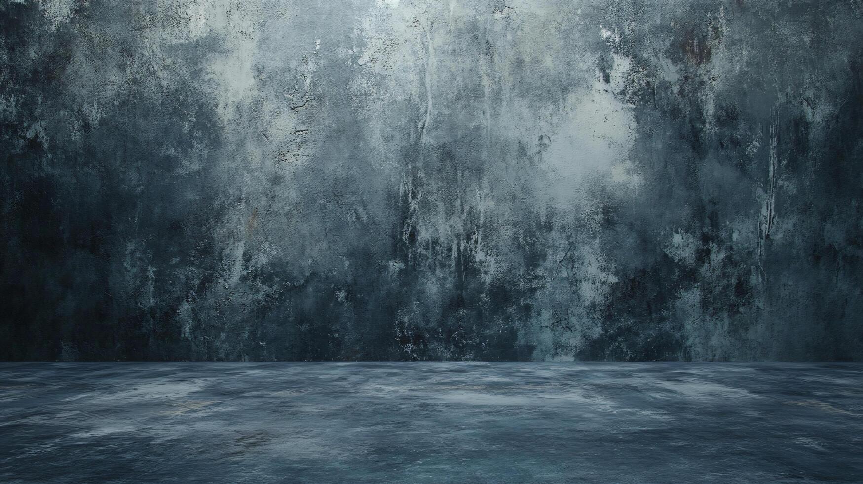 Wall with a lot of graffiti and a large empty space. The wall is grey and the space is blue photo